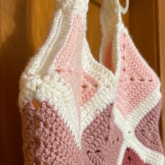 NWOT Handmade Pink Crochet Granny Square Tote Bag - Picture 4 of 11